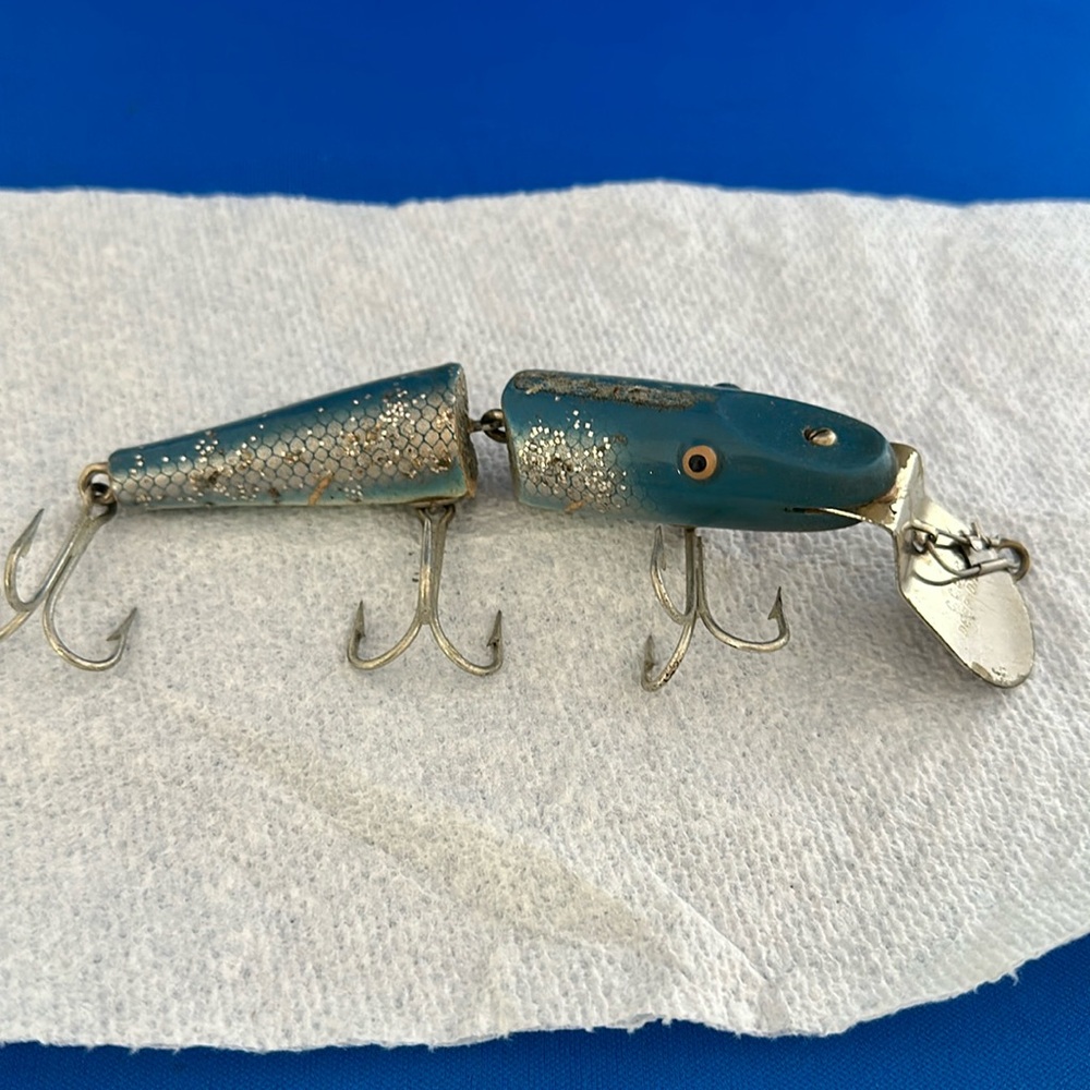 Vintage CreekChub wood Fishing Lure Pikie Blue Flash glitter Crankbait no box